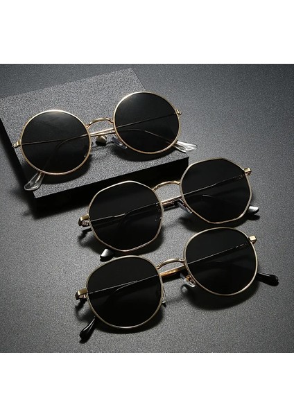 Sarı Metal Çerçeveli Geometrik Unisex Gözlük modelleri