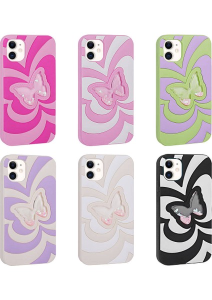 Apple iPhone 11 Kılıf Sıvılı Simli Kelebekli Tasarım Zore Vodena Kapak-Pembe KOYU-8680436724385-TCHS