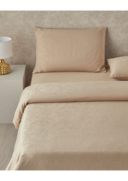 Royal Scroll Jakarlı Pamuk Saten King Size Nevresim Takımı 240 x 220 cm Antik Gold