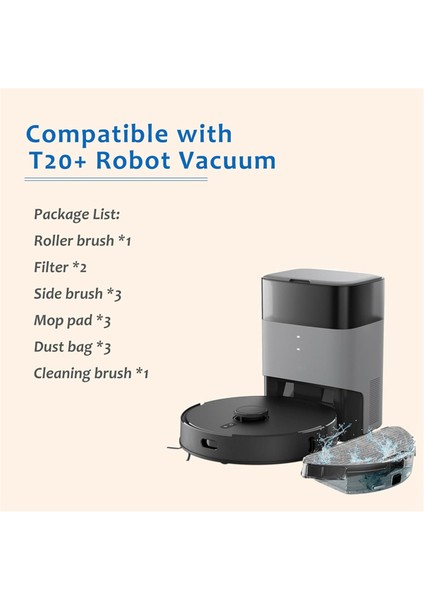 T20+ Robot Süpürge Ana Yan Fırça Hepa Filtre Paspas Bezi Toz Torbaları Yedek Aksesuar Seti (Yurt Dışından)