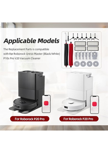 Qrevo Master/ V20/ P10S Pro Robot Süpürge Aksesuarları Kiti Ana Yan Fırça Hepa Filtre Paspas Bezi (Yurt Dışından)