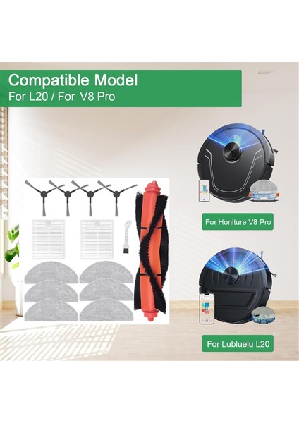 L20 Honitur V8 Pro Robot Süpürge Ana Yan Fırça Hepa Filtre Paspas Bezi Aksesuarları (Yurt Dışından)