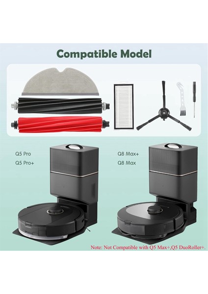 Q5 Pro / Pro+ Q8 Max Max+ Robot Süpürge Ana Yan Fırça Hepa Filtre Paspas Bezi Toz Torbaları (Yurt Dışından)