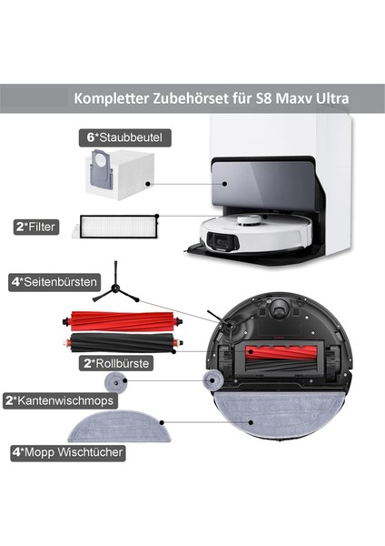 S8 Maxv Ultra Ana Yan Fırça Hepa Filtre Paspas Bezi Toz Torbaları Robot Süpürge Aksesuarları (Yurt Dışından)