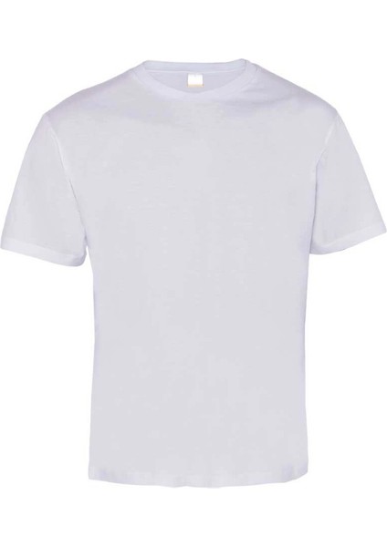 Penye Kumaş Bisiklet Yaka Kısa Kollu Tshirt Beyaz