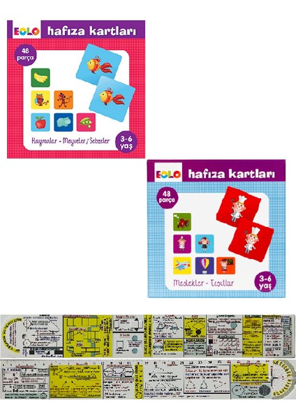 Hafıza Kartları Hayvanlar, Meyveler, Sebzeler / Meslekler, Taşıtlar 2'li Set (Matematik Öğreten Cetvel)