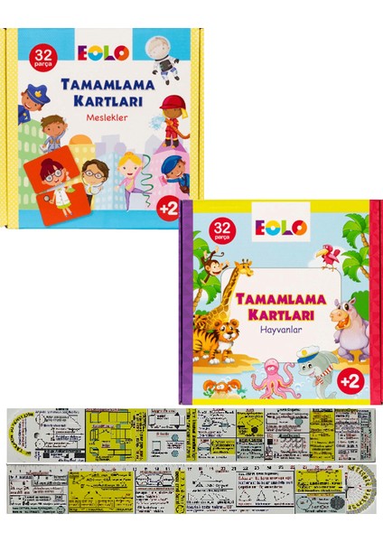 Tamamlama Kartları Meslekler + Hayvanlar 2'li Set + Mat. Öğreten Cetvel