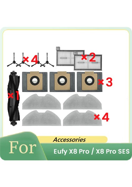 14 Adet X8 Pro / Robot Süpürge Parçaları Yedek Ana Yan Fırça Filtre Bez Toz Torbası (Yurt Dışından)