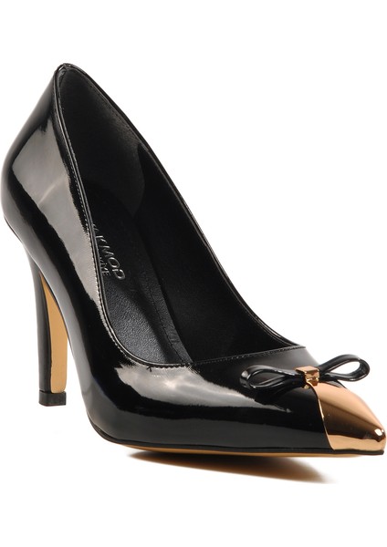 Siyah Rugan Ince Topuk Hafif Kadın Topuklu Ayakkabı