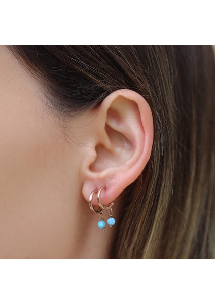 Opal Taşlı Rose Gold Halka Gümüş Küpe