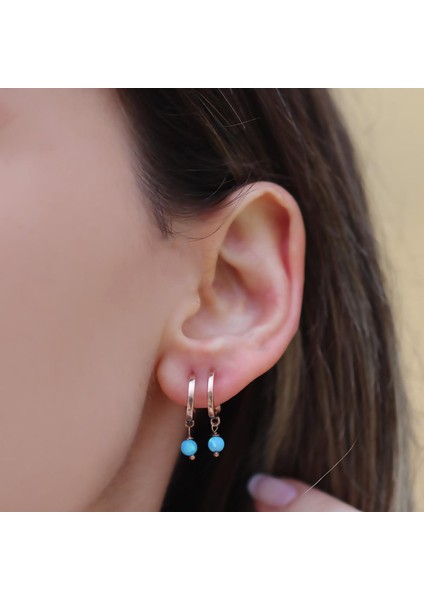 Opal Taşlı Rose Gold Halka Gümüş Küpe