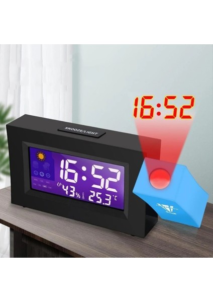 Projeksiyonlu Masa Saati Derece Nem Tarih Göstergeli Çalar Saat Alarm Duvara Yansıtmalı Saat
