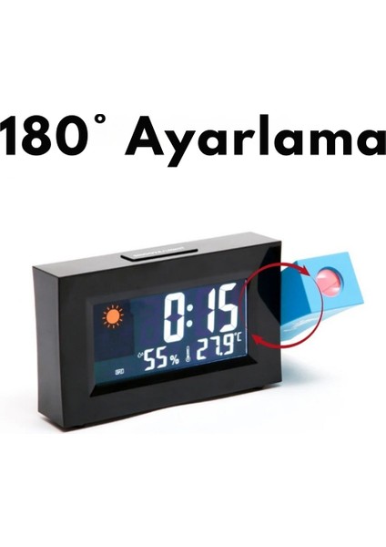 Projeksiyonlu Masa Saati Derece Nem Tarih Göstergeli Çalar Saat Alarm Duvara Yansıtmalı Saat