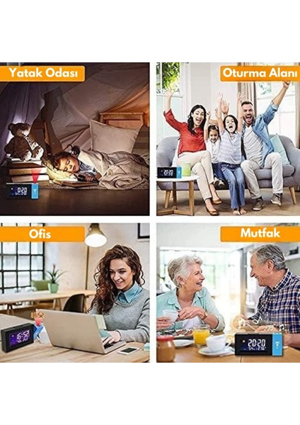 Projeksiyonlu Masa Saati Derece Nem Tarih Göstergeli Çalar Saat Alarm Duvara Yansıtmalı Saat