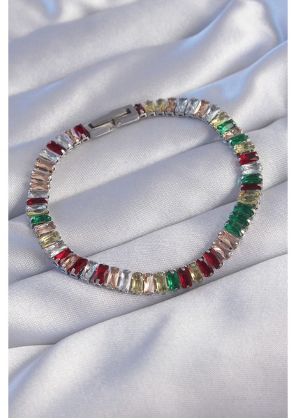 316L Çelik Özel Seri Gümüş Renk Renkli Su Yolu Tasarımlı Bileklik