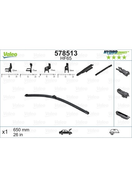 Silecek Süpürgesi Ön 65CM X1 Muz Tipi Hydroconnect Çoklu Bağlantili Üniversal HF65 11
