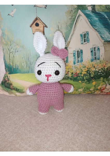 Amigurumi Sevimli Miniklerden Pembe Tavşan Sağlıklı Oyuncak El Örgüsü