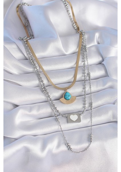 316L Çelik Mix Renk 3'lü Zincir Damla Madalyon Figür Uzun Kadın Kolye fiyatları