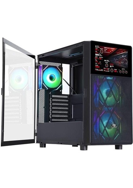 PB-P4367BB 3-Rgb Fanlı LCD Ekranlı Gamıng Mıd-Tower Pc Kasası