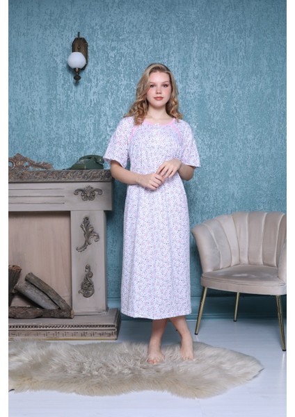 Mevsimlik Pamuklu Bol Kesim Geniş Kalıp Oversize Kısa Kollu Anne Gecelik