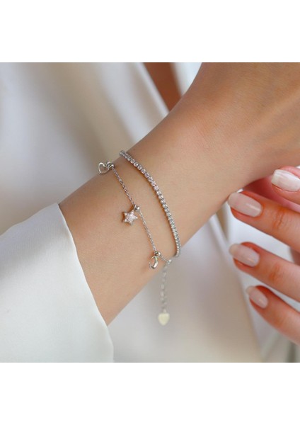 Ay Yıldız Su Yolu Gümüş Bileklik