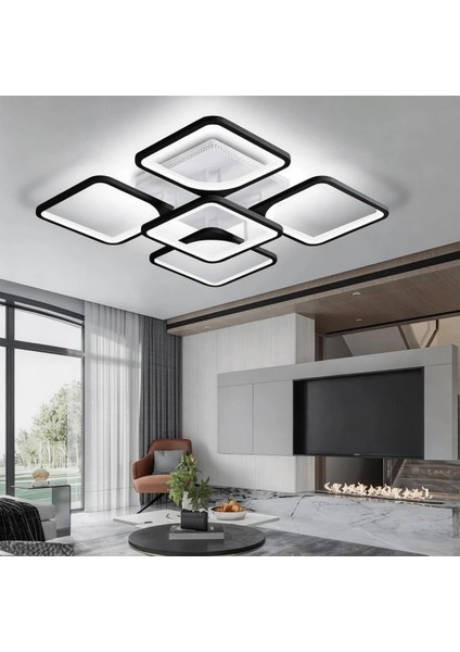 Modern Domenica 4+1 Siyah Plafonyer Lüks Modern 5'li Günışığı Ledli Avize
