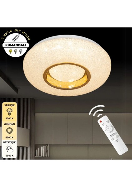Modern Delphine Gold Uzaktan Kumandalı 3 Renk Ledli Avize