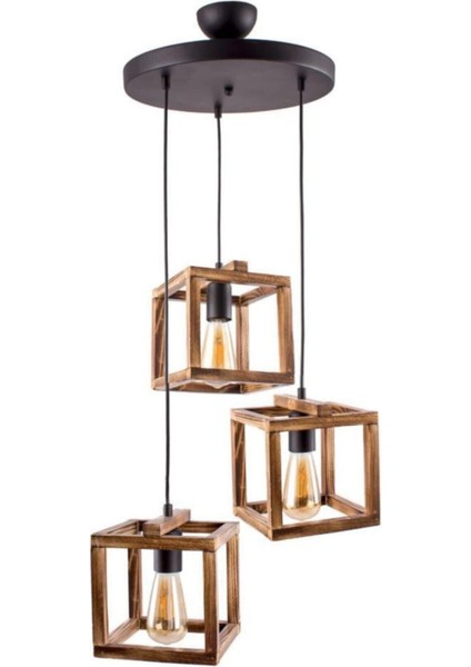 Modern Aydınlatma 3'lü Bodrum Sarkıt Ahşap Salon Avize
