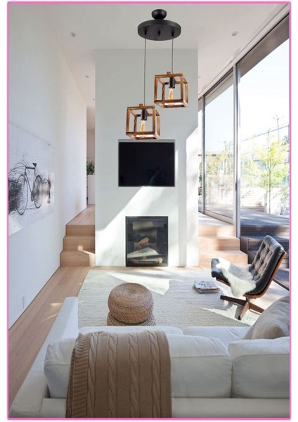 Modern Aydınlatma 2'li Bodrum Sarkıt Ahşap Salon Avize