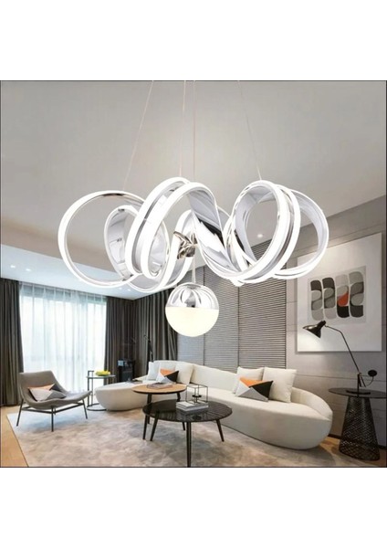 Modern Mathilde Krom 3 Renk Ledli Modern Özel Tasarım Sarkıt Ledli Avize Salon Avizesi LED Avize