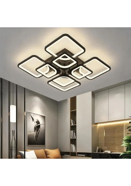 Modern Amedea 4+4 Siyah Plafonyer Lüks Modern 8'li Günışığı Ledli Avize
