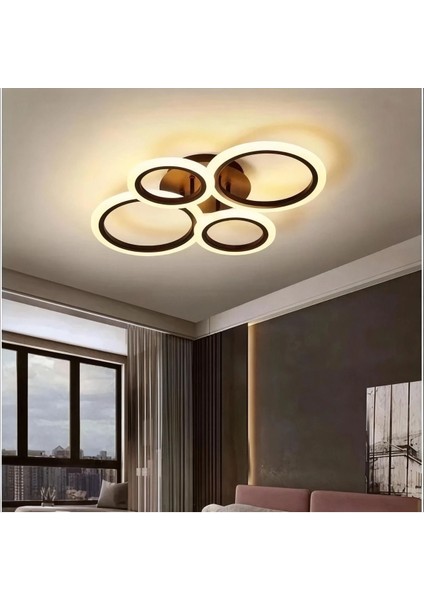 Modern Alda Siyah Plafonyer Lüks Modern 4'lü Günışığı Ledli Avize
