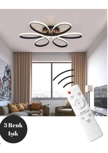 Modern Layla LED Avize Kumandalı Siyah - 3 Renk