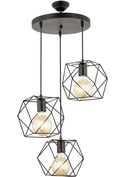 Modern Şirin 3'lü Avize-Siyah