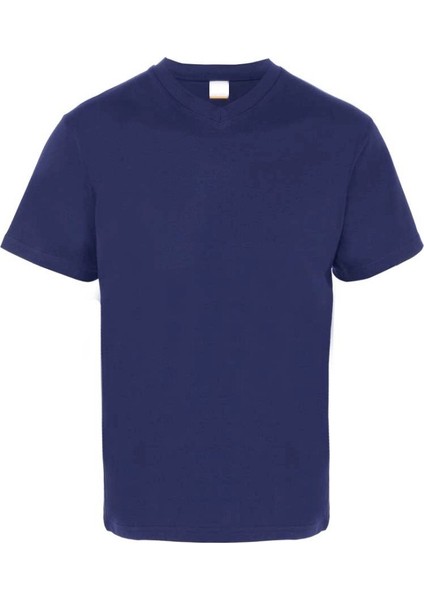 Penye Kumaş V Yaka Kısa Kollu Tshirt Lacivert