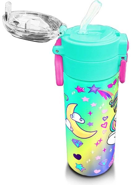 Kids Lavanta Su Yeşili Unicorn Desenli Pipetli ve Direkt Içim Çelik Termos 500 ml 31937 indirimleri