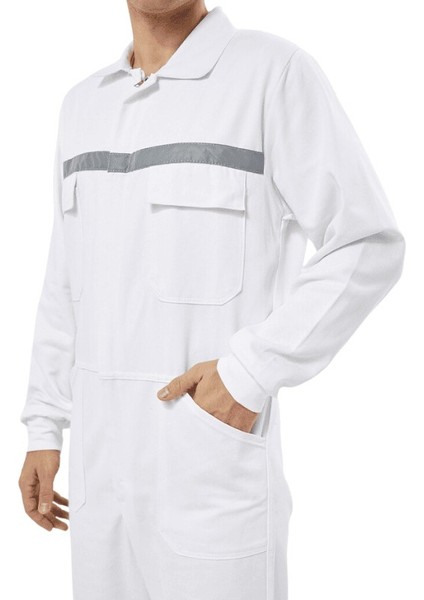 16/12 Gabardin Kumaş Bütün Kollu Tulum Beyaz