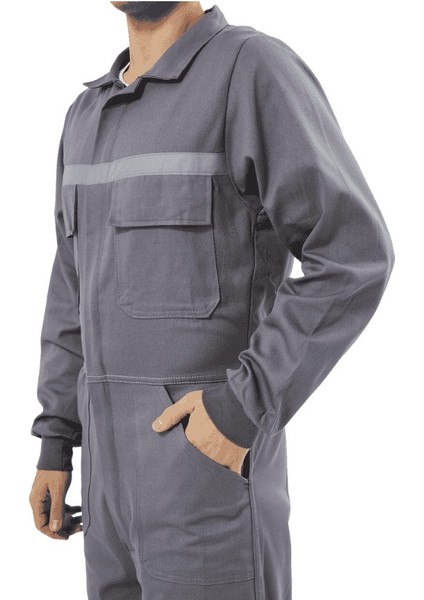 16/12 Gabardin Kumaş Bütün Kollu Tulum Gri