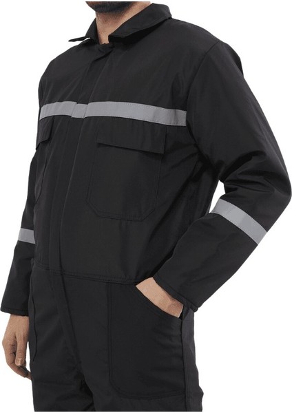 Bondit Kumaş Bütün Kollu Soğuk Hava Kışlık Tulum Siyah