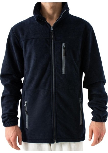 Lüks Tam Fermuarlı 3 Cepli Polar Lacivert (300GR/M2)