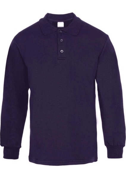 2 Iplik Polo Yaka Sweatshirt Lacivert