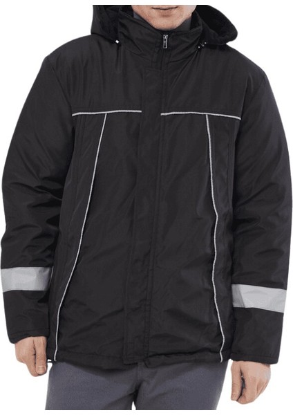 Bondit Kumaş Reflektörlü Robalı Kışlık Mont Siyah