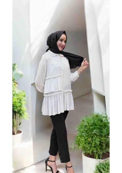 Kadın Tesettür Yakalı Afitap Fırfırlı Model