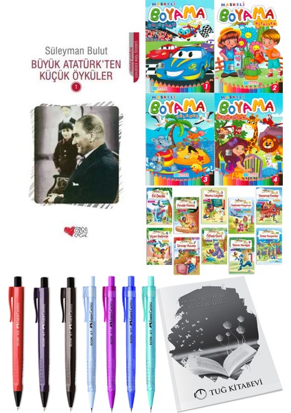 Büyük Atatürk'ten Küçük Öyküler 1 ve 4'lü Maskeli Boyama 10'lu Hikaye