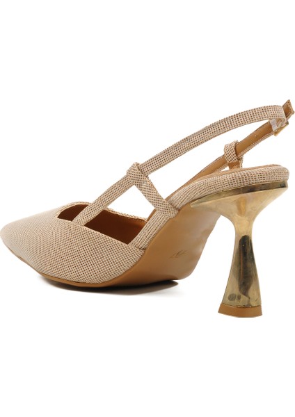 Bej Ince Topuk Simli Kadın Topuklu Ayakkabı fırsatları