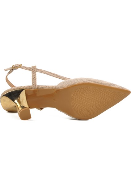 Bej Ince Topuk Simli Kadın Topuklu Ayakkabı indirimleri