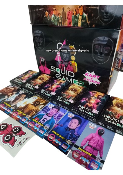 Squidgame2 (48 Mini Kutu 288 Adet Karakter Kartı 48 Adet Karakter Sticker) Hediye Paketinde Gönderim Oyun Kağıtları