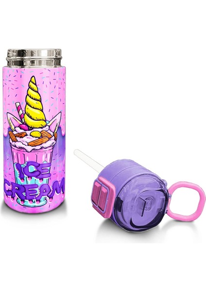 Kids Pembe Mor Milkshake Dondurma Desenli Pipetli ve Direkt Içim Çelik Termos 500 ml 31950 fırsatları