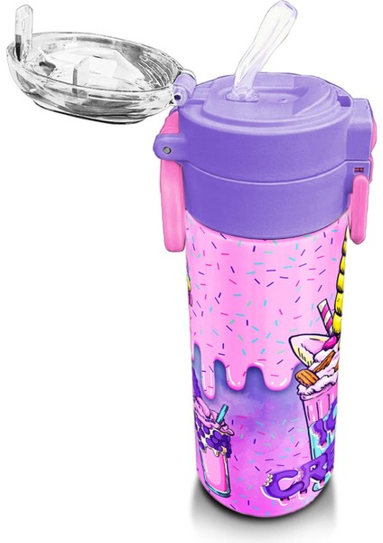 Kids Pembe Mor Milkshake Dondurma Desenli Pipetli ve Direkt Içim Çelik Termos 500 ml 31950 indirimleri