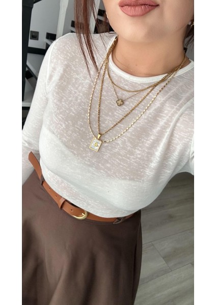 Ekru Sıfır Yaka Yarı Transparan Bluz modelleri